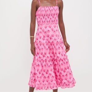 Hyacinth House Pink Floral Midi Sundress - Sleeveless Smocked Stretcher Bodice
